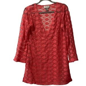 J Valdi Coral Lace V-Neck Tunic Swim‎ Cover Up Medium